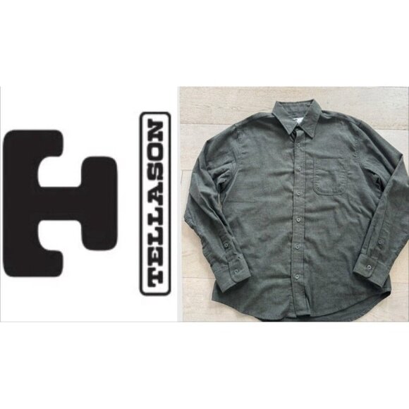 Tellason Green Flannel Cotton Button Down Shirt L USA - Picture 1 of 7